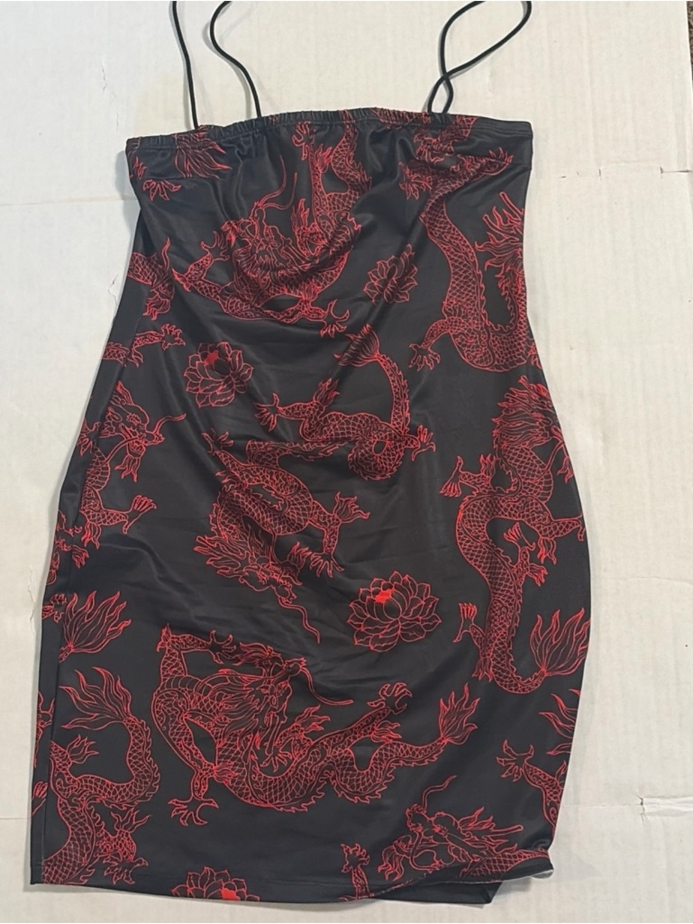 SHEIN Black Dress with Red Dragon Motif